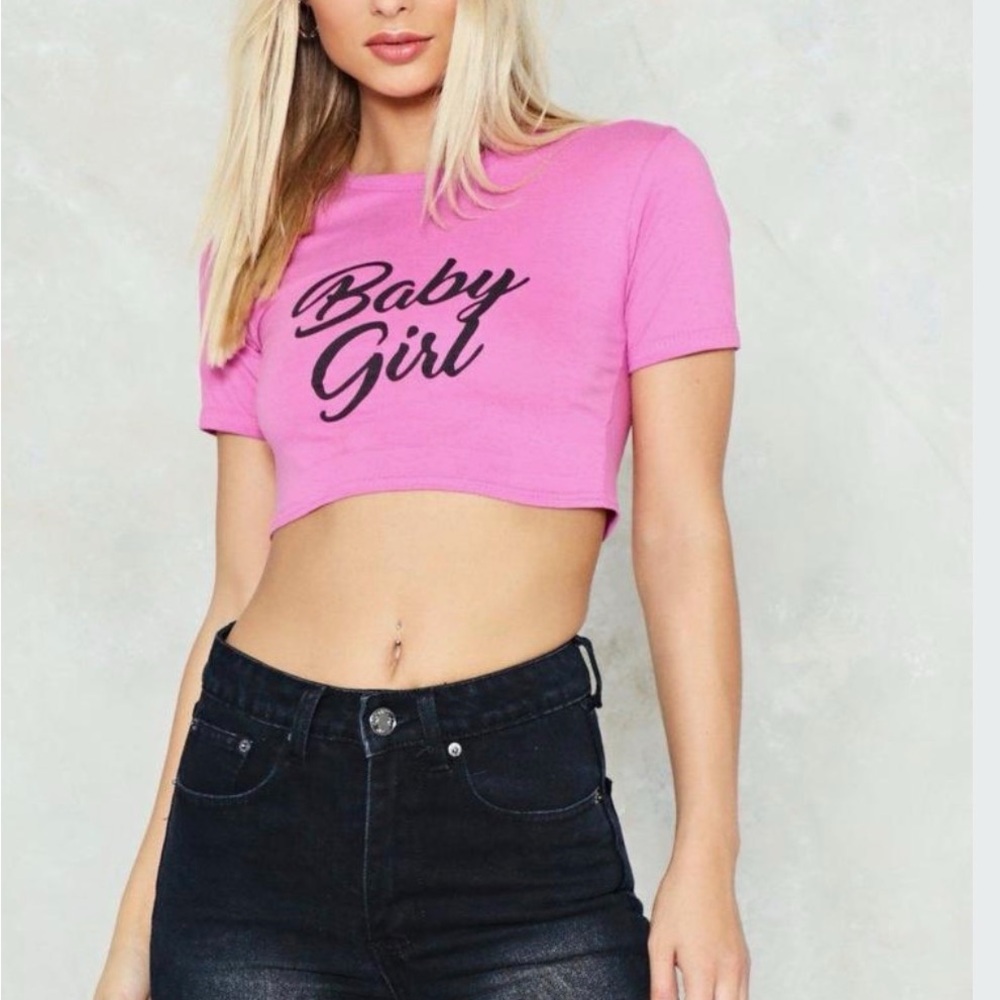 Pink baby tee y2k graphic fitted crop top cute going out aesthetic
